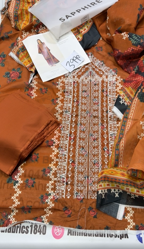 Sapphire Embroidered Lawn Fabric 3PC Summer SP-009