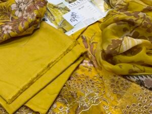 Johra Amani Embroidered Slub Staple Linen Fabric 3PC Winter JR-0010