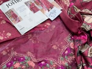Johra Azreen Embroidered & Printed Peach Leather Fabric 3PC Winter JR-056