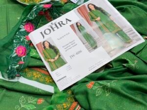 Johra Vaneeza Embroidered & Printed Peach Leather Fabric 3PC Winter JR-0070