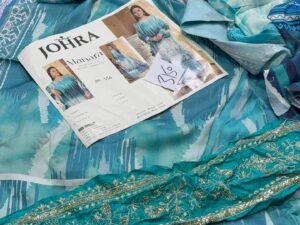 Johra Manara Marina Linen Embroidered & Printed Dhanak Fabric 3PC Winter JR-084
