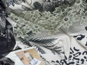 Coral Embroidered & Printed Linen Fabric 3PC Winter CL-001