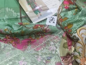 Coral Embroidered & Printed Linen Fabric 3PC Winter CL-022