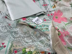 Coral Embroidered & Printed Linen Fabric 3PC Winter CL-003