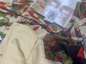 Coral Embroidered & Printed Linen Fabric 3PC Winter CL-014