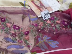 Coral Embroidered & Printed Linen Fabric 3PC Winter CL-004