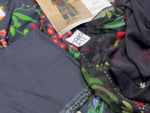 Coral Embroidered & Printed Linen Fabric 3PC Winter CL-007