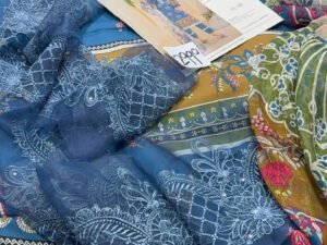Coral Embroidered & Printed Linen Fabric 3PC Winter CL-009
